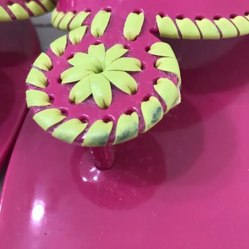 JACK ROGERS Bahamas Jelly Sandals Pink Yellow Thong Sandal - Picture 2 of 5